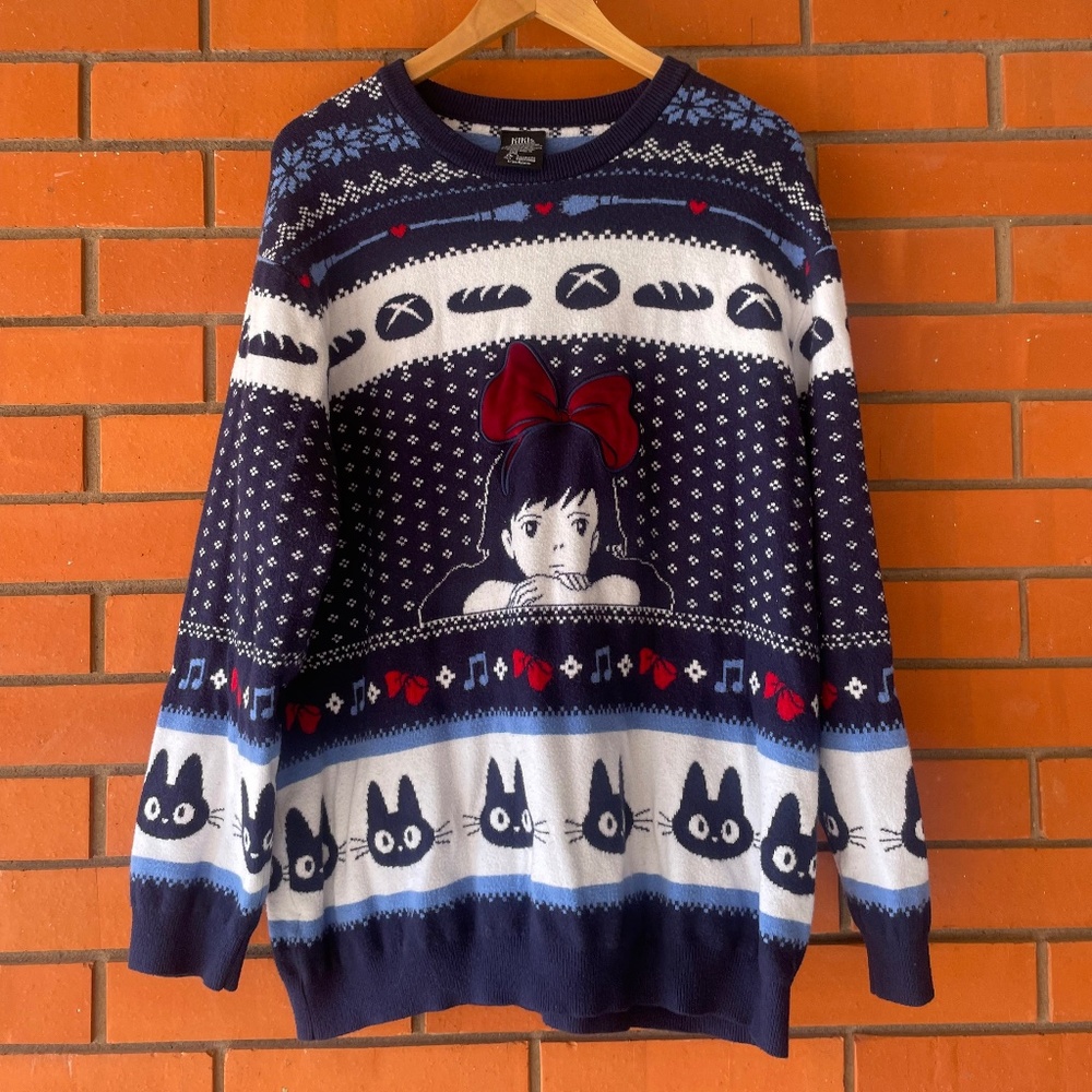 Studio Ghibli Kiki's Delivery Service Kiki Christmas Sweater Navy Blue